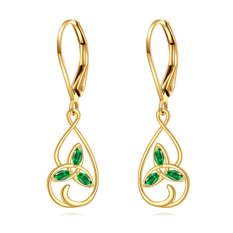 Boucles d'oreilles à fermoir à levier en or 14 carats et zirconiums cubiques, motif nœud celtique-1