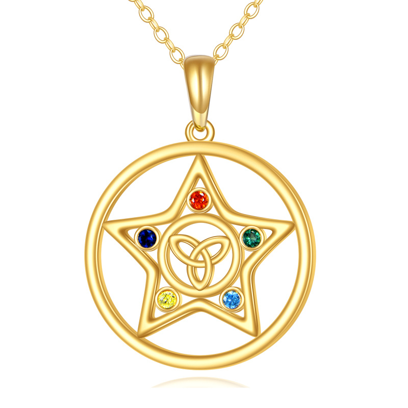 Collar de oro de 14 quilates con circonitas cúbicas, nudo celta y estrella redonda para mujer-1
