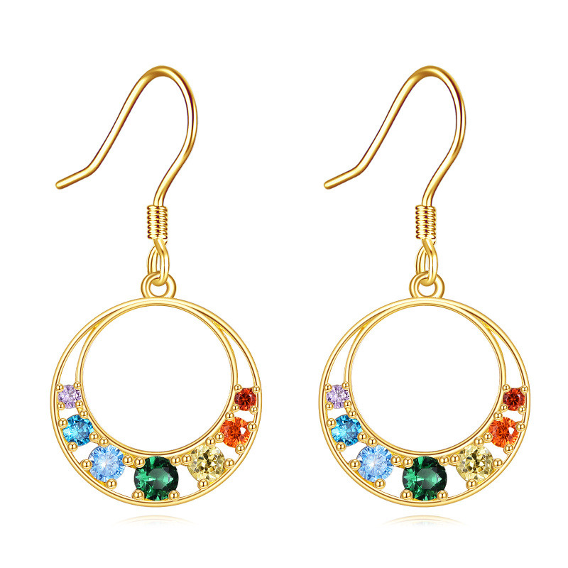 Pendientes colgantes de chakras con circonitas cúbicas y oro de 10 quilates-1