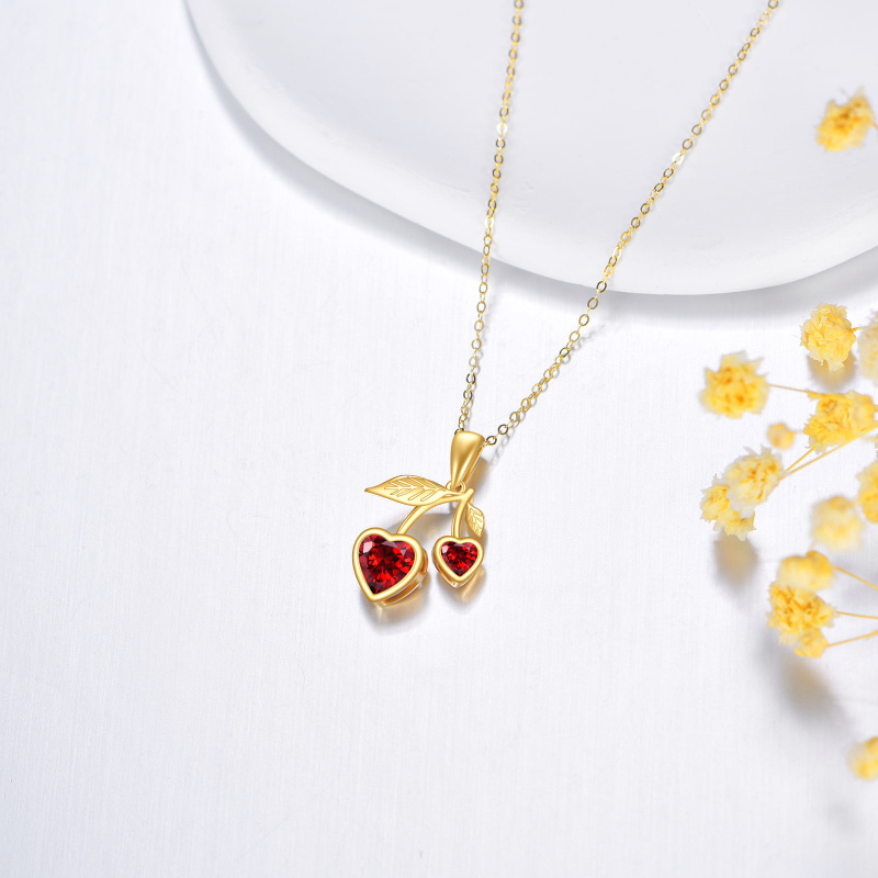 10K Gold Cubic Zirconia Cherry Pendant Necklace-3