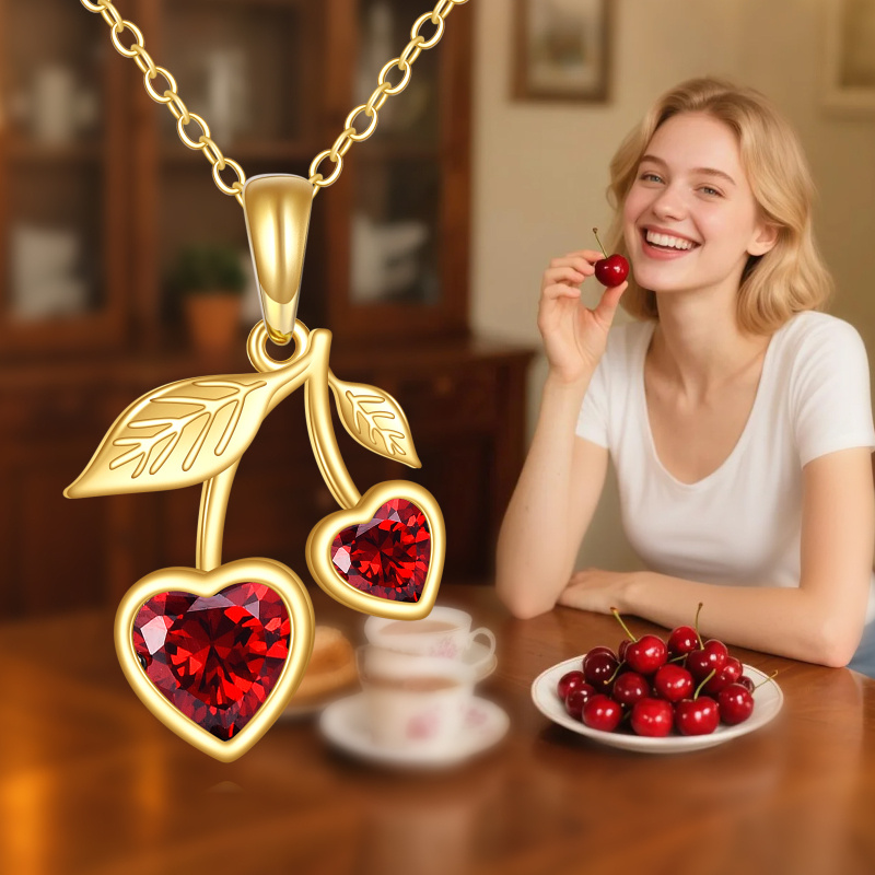 10K Gold Cubic Zirconia Cherry Pendant Necklace-5