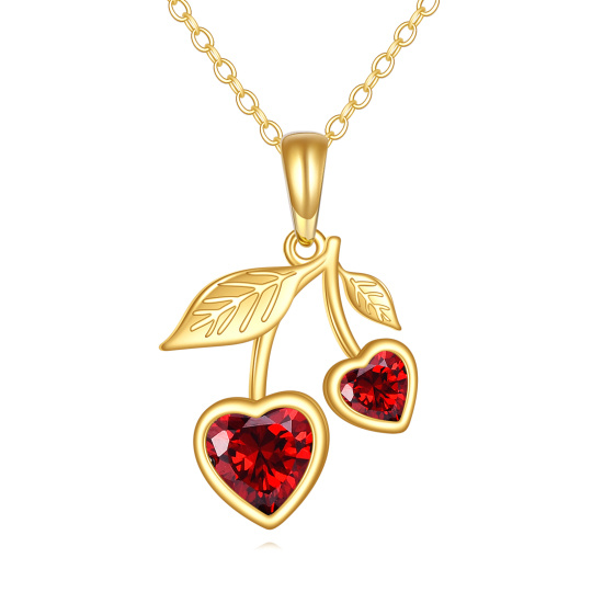 10K Gold Cubic Zirconia Cherry Pendant Necklace