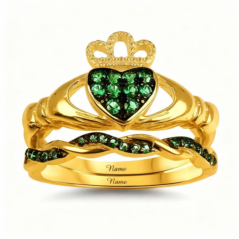 Bague de fiançailles Claddagh et cœur en or 14 carats et zircon cubique-1
