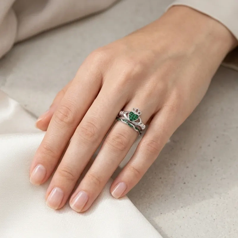 Bague de fiançailles Claddagh et cœur en or 14 carats et zircon cubique-2
