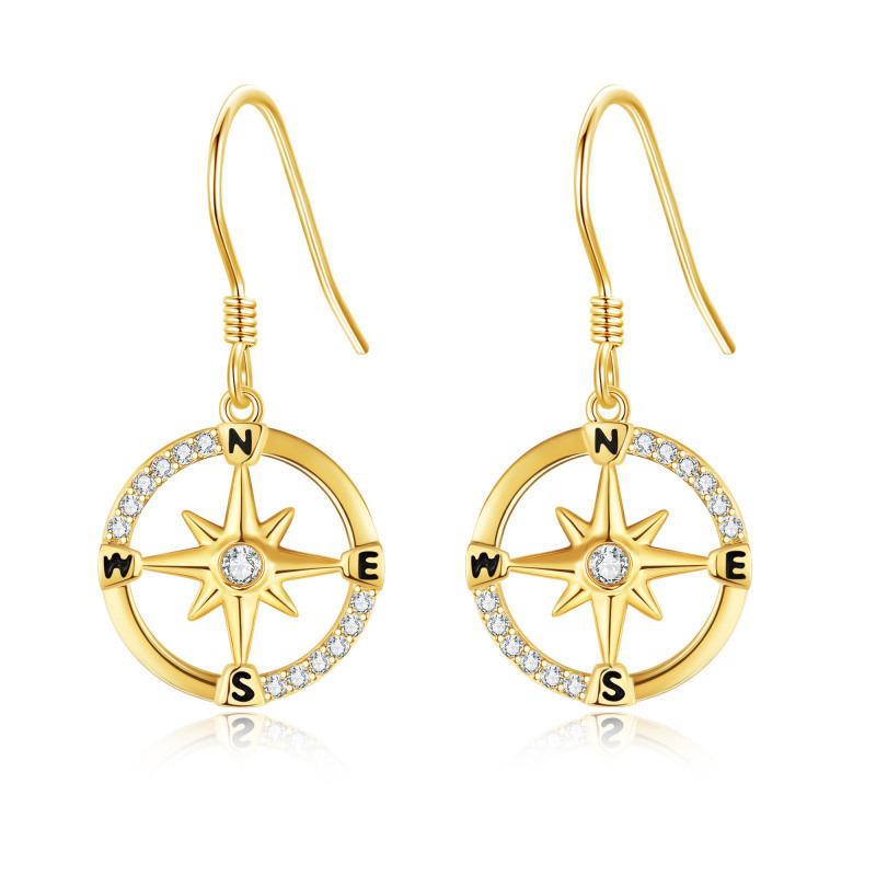 Pendientes colgantes de brújula con circonitas cúbicas y oro de 10 quilates-1