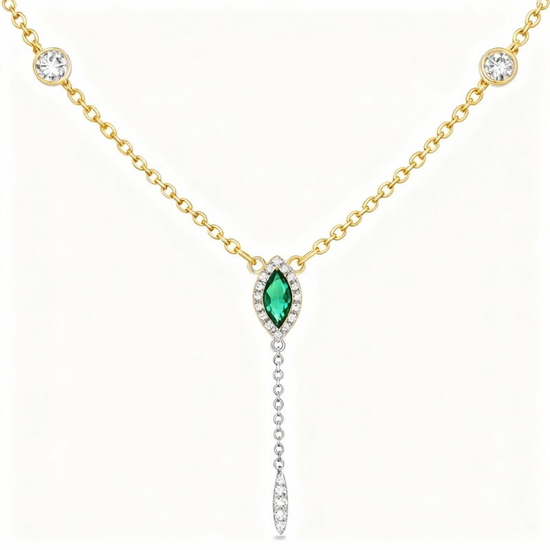Collar en Y no ajustable de oro de 14 quilates con circonitas cúbicas para parejas, abuelas, madres, hijas, hermanas y profesoras.-1