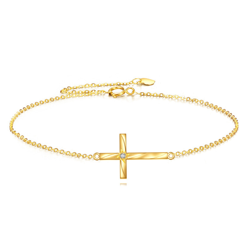 Bracelet à breloques en or 18K avec croix en zirconium cubique-1