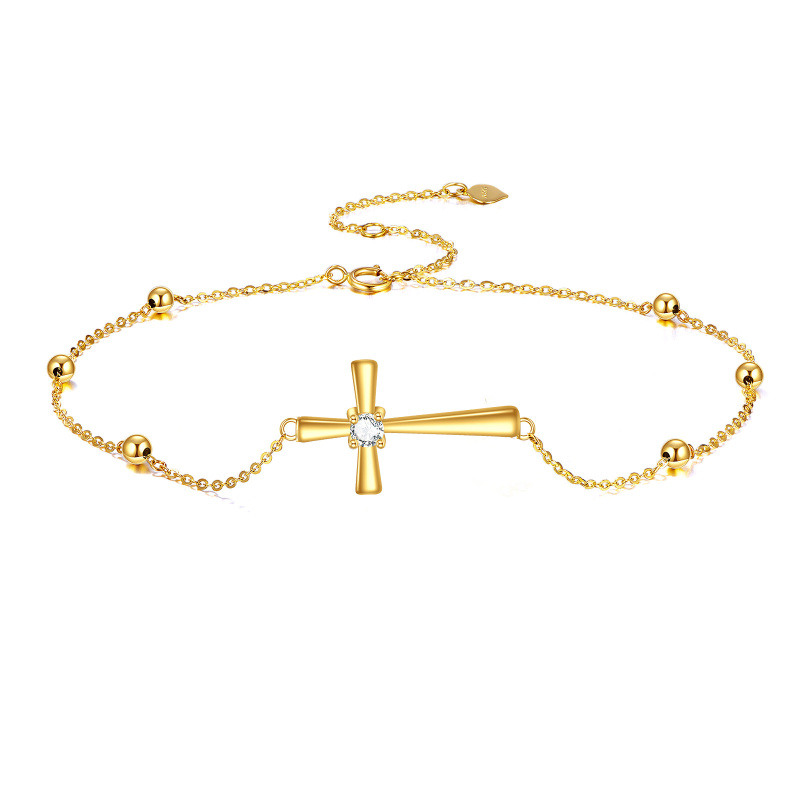18K Gold Cubic Zirconia Cross Charm Bracelet-1