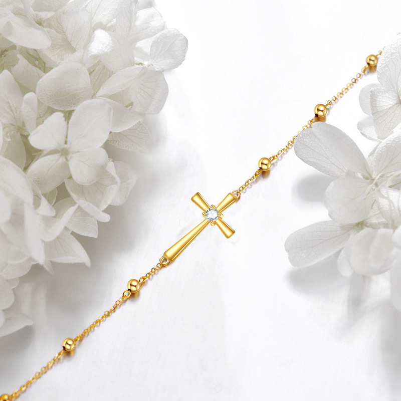 18K Gold Cubic Zirconia Cross Charm Bracelet-3