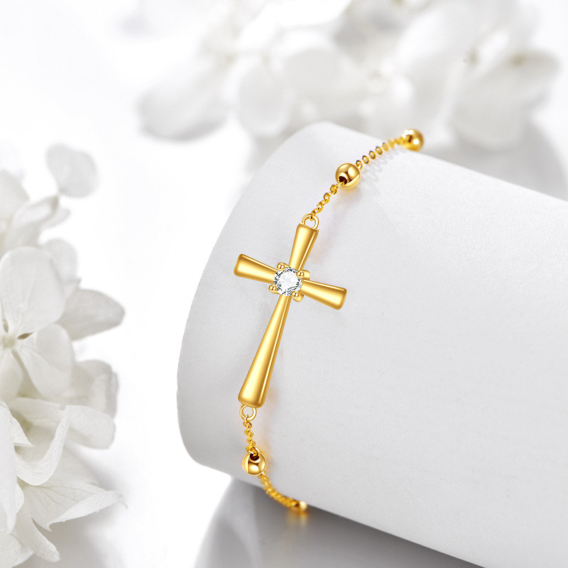 18K Gold Cubic Zirconia Cross Charm Bracelet-4