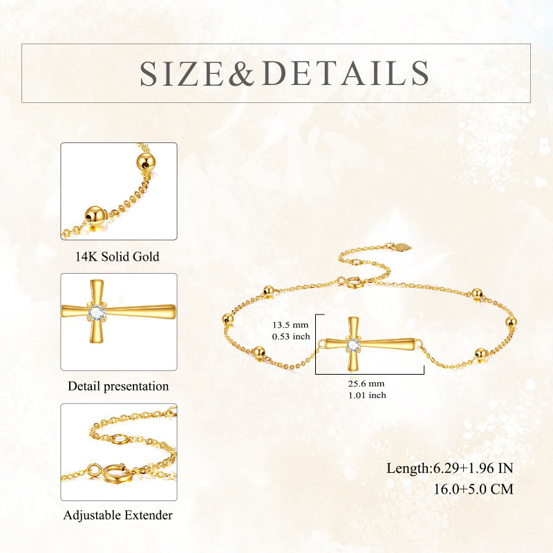 18K Gold Cubic Zirconia Cross Charm Bracelet-5
