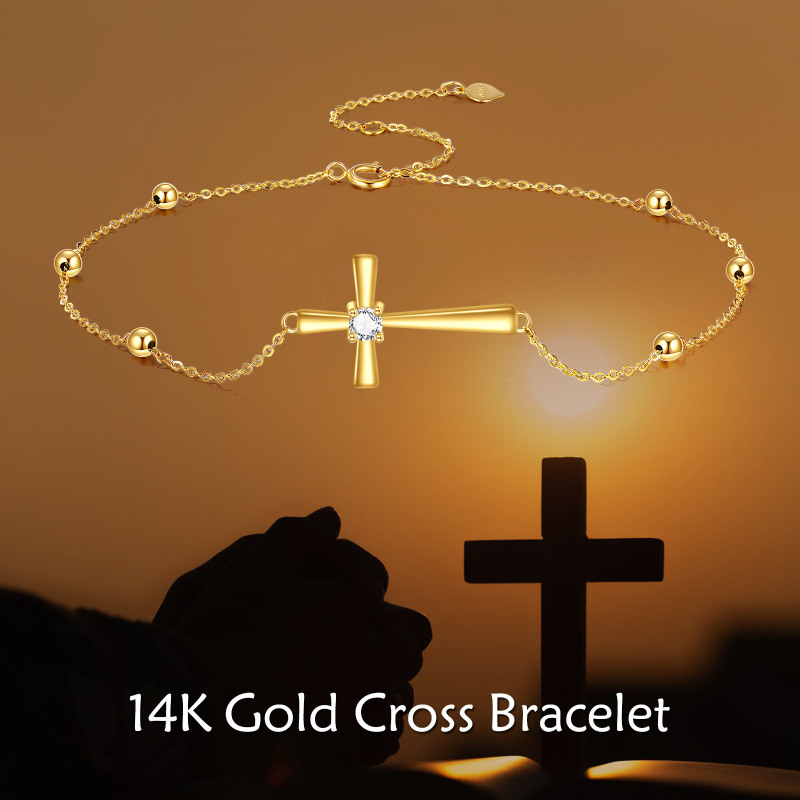 18K Gold Cubic Zirconia Cross Charm Bracelet-6