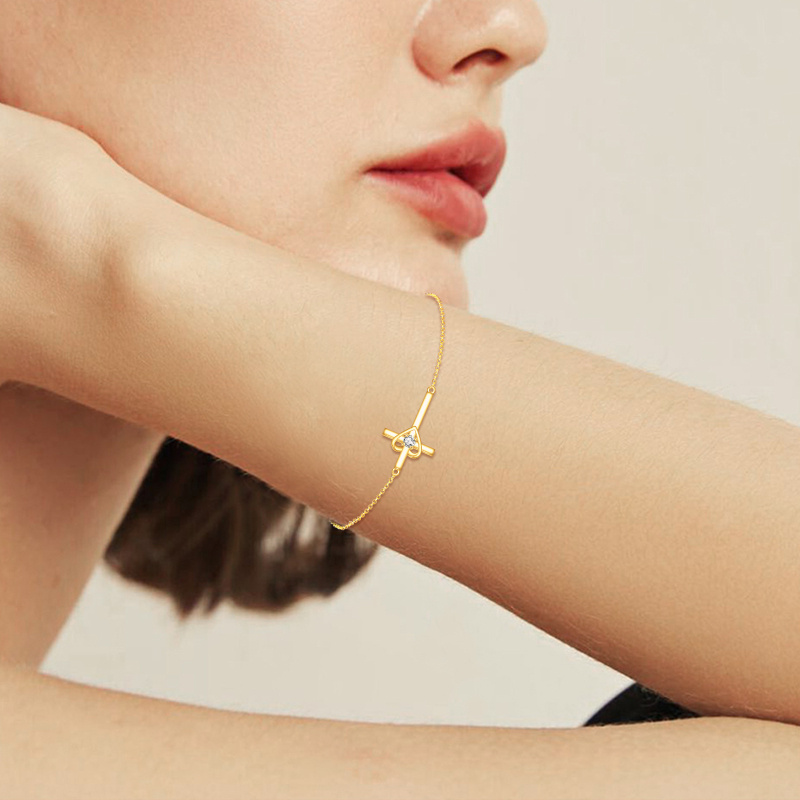 Bracelet de breloques en or 10K avec croix et cœur en zircone cubique-2