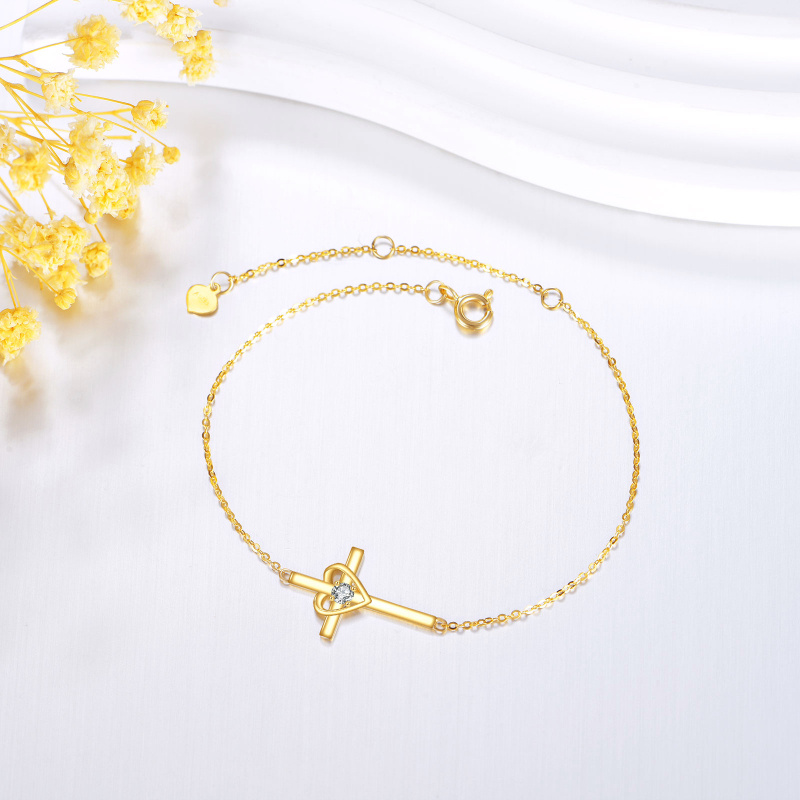 Bracelet de breloques en or 10K avec croix et cœur en zircone cubique-3