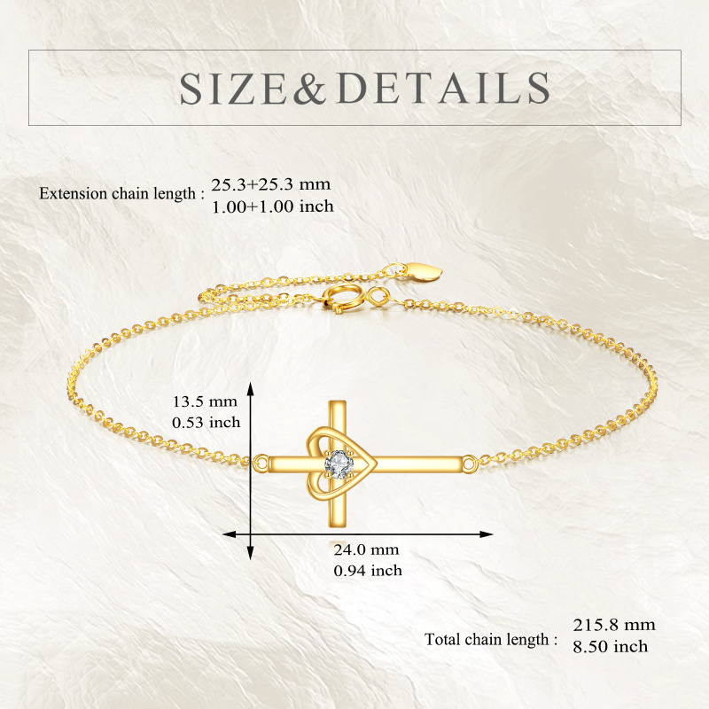 Bracelet de breloques en or 10K avec croix et cœur en zircone cubique-4