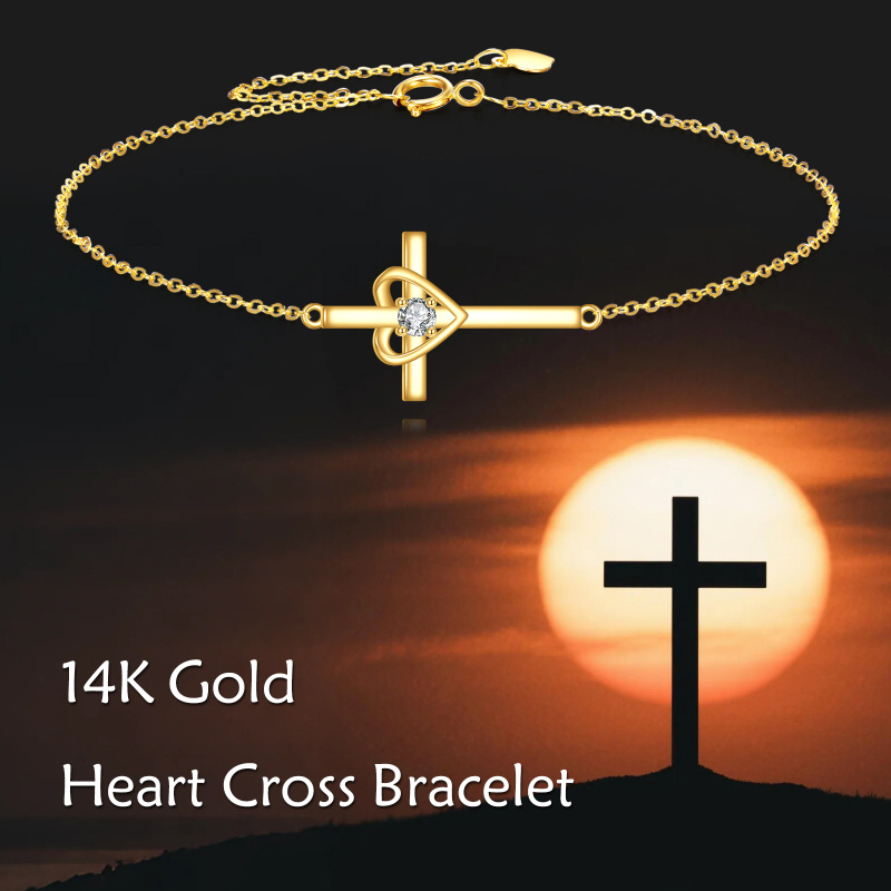 Bracelet de breloques en or 10K avec croix et cœur en zircone cubique-5