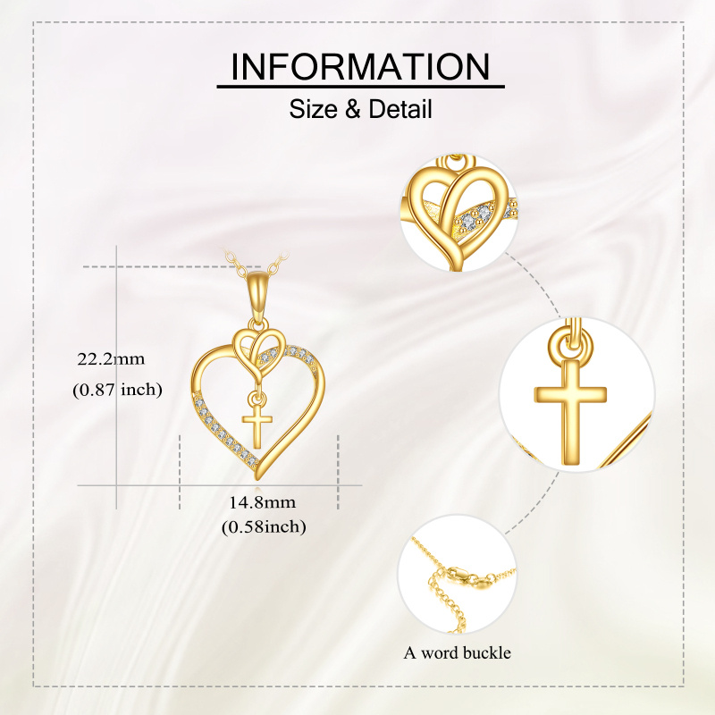 10K Gold Cubic Zirconia Cross & Heart Pendant Necklace-5