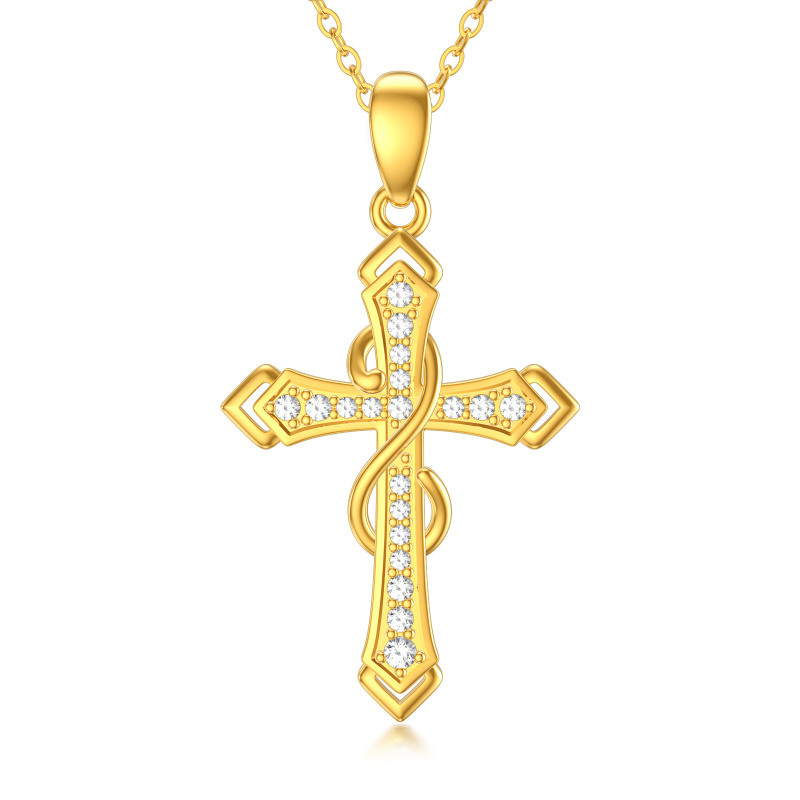 Descubre nuestro impresionante collar colgante de oro de 14 quilates, elegantemente diseñado con un hermoso símbolo del infinito entrelazado con una delicada cruz, perfectamente elaborado para la mujer moderna que valora tanto el estilo como el significado. Esta pieza exquisita cuenta con deslumbrantes detalles de circonita cúbica que captan la luz de manera magnífica, convirtiéndola en un accesorio ideal para cualquier ocasión, desde salidas informales hasta eventos formales, al tiempo que destaca tu singular sentido del estilo en un lujoso oro rosa.-1