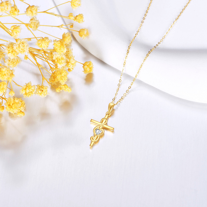 14K Gold Cubic Zirconia Cross & Music Symbol Pendant Necklace-4