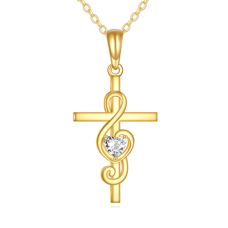 14K Gold Cubic Zirconia Cross & Music Symbol Pendant Necklace-1