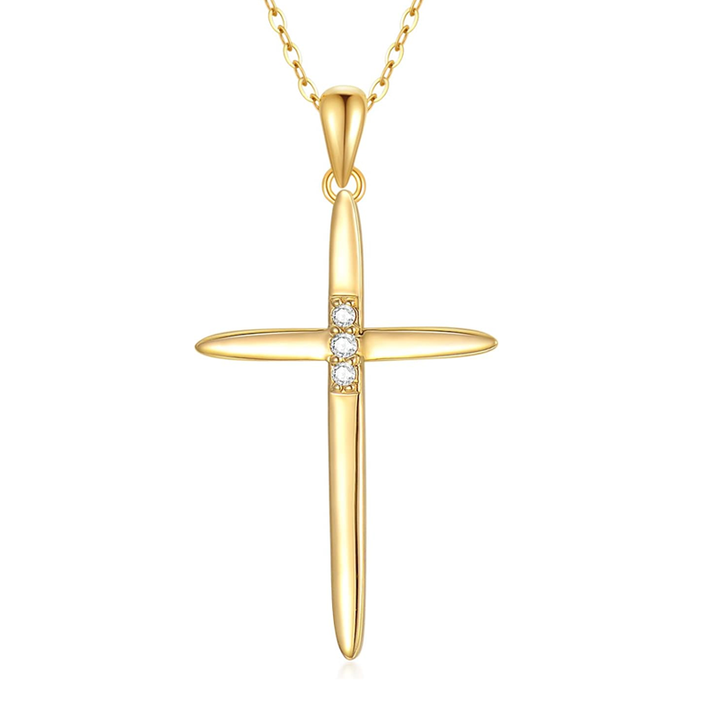 Collier croix en or 18 carats et zircon cubique pour femmes et hommes-1