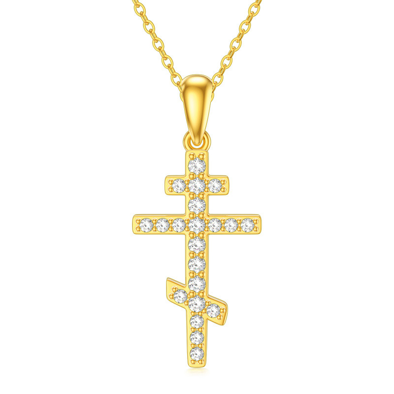 Collar con cruz de circonita cúbica de oro de 18 quilates para mujer y hombre-1