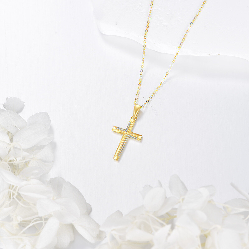 14K Gold Cubic Zirconia Cross Pendant Necklace-3