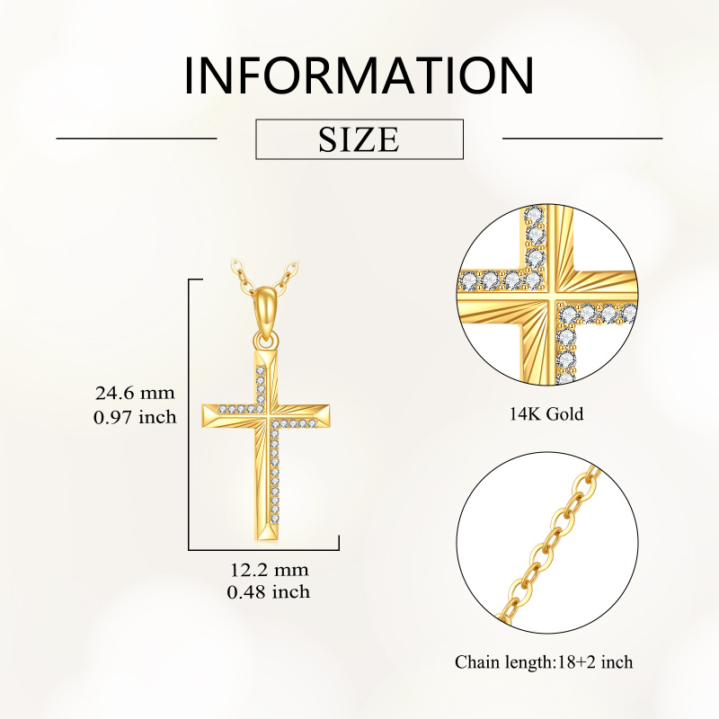 14K Gold Cubic Zirconia Cross Pendant Necklace-4