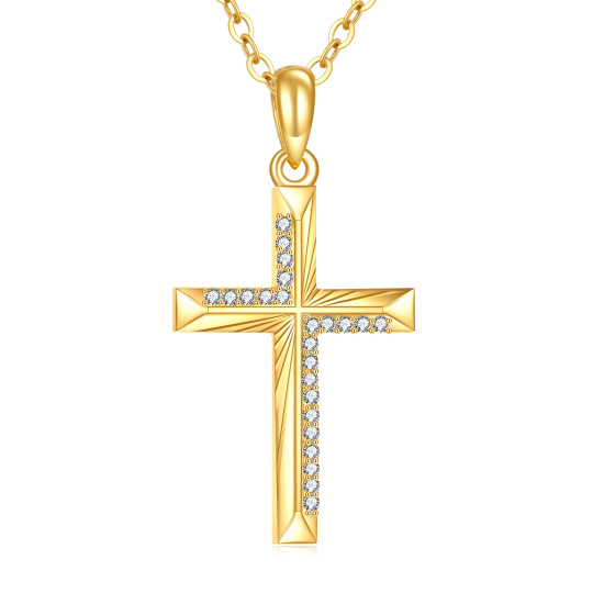 10K Gold Cubic Zirconia Cross Pendant Necklace
