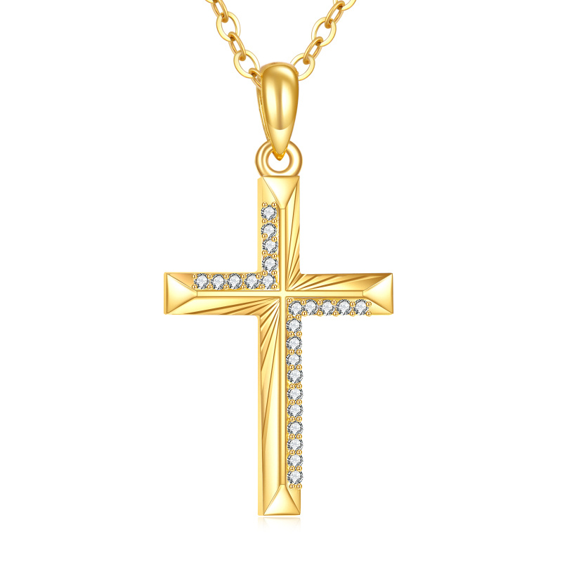 14K Gold Cubic Zirconia Cross Pendant Necklace-1