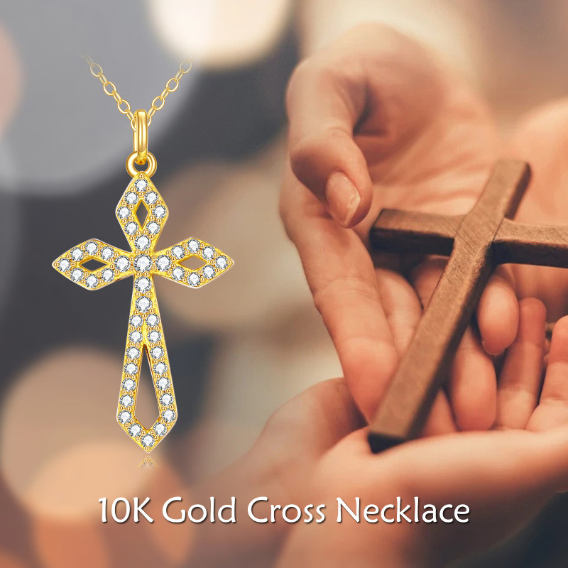 Colar com pingente de cruz em zircónio cúbico em ouro de 18K-6