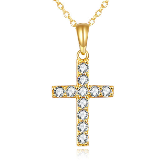 10K Gold Cubic Zirconia Cross Pendant Necklace