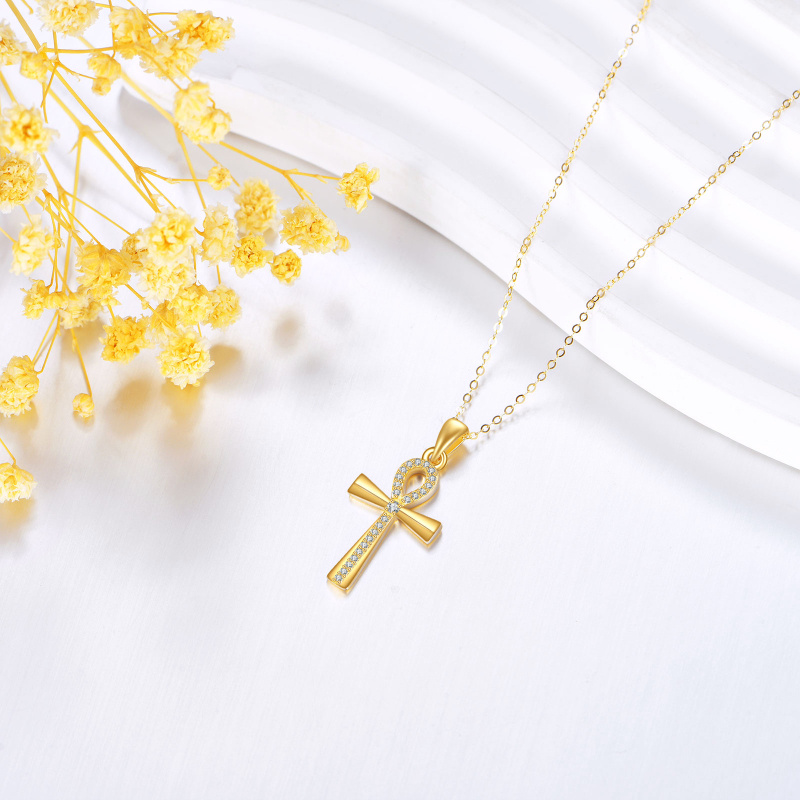 14K Gold Cubic Zirconia Cross Pendant Necklace-3