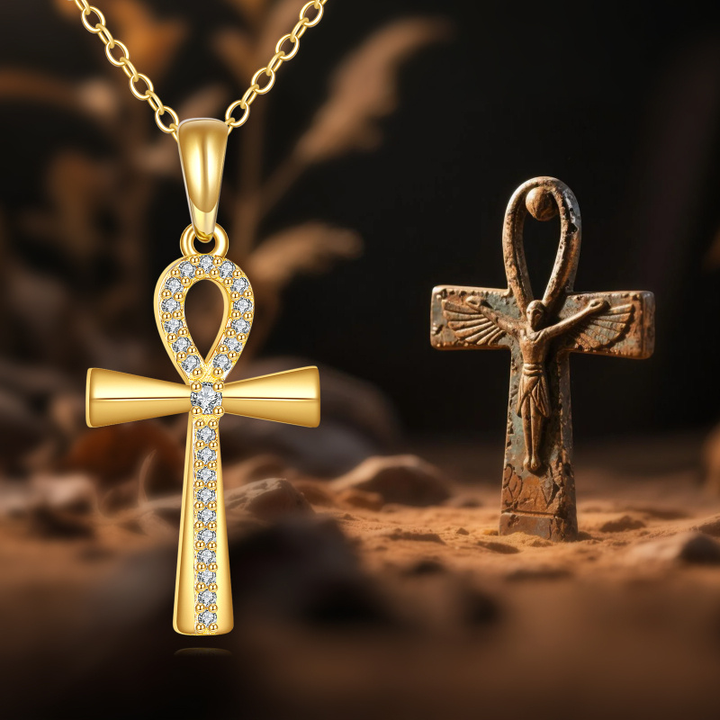 14K Gold Cubic Zirconia Cross Pendant Necklace-5