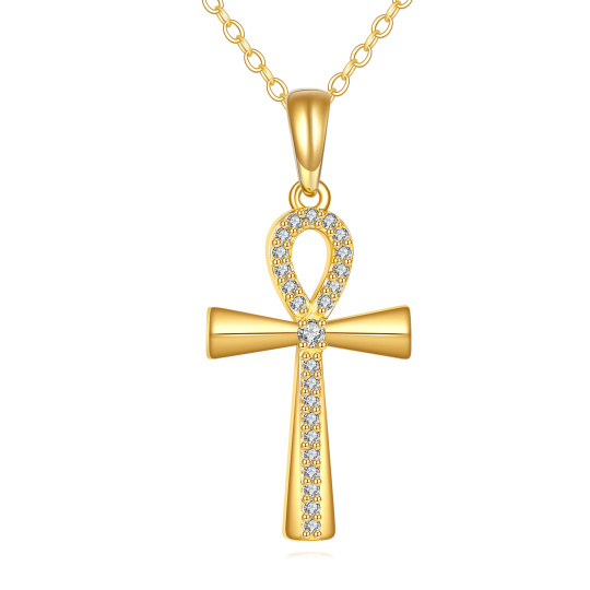 10K Gold Cubic Zirconia Cross Pendant Necklace