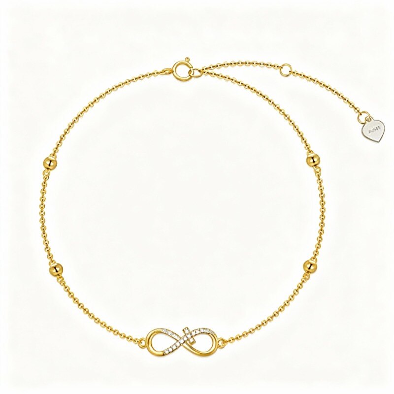 Bracelet de cheville à breloque croix en or 10 carats et zircon cubique (une seule couche)-1