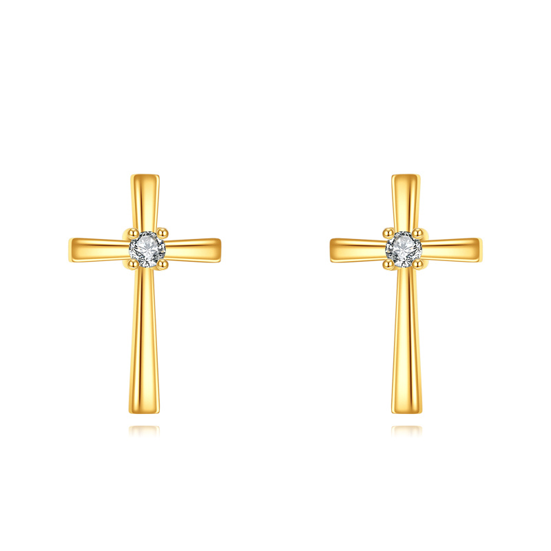 Pendientes de cruz con circonitas cúbicas y oro de 14 quilates-1