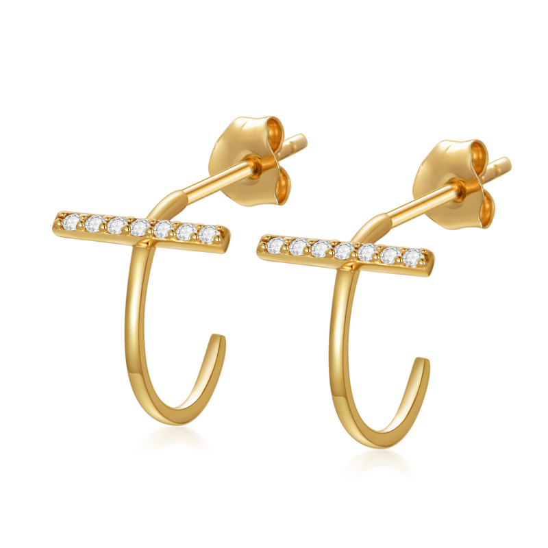Pendientes de cruz con circonitas cúbicas en oro de 18 quilates-1