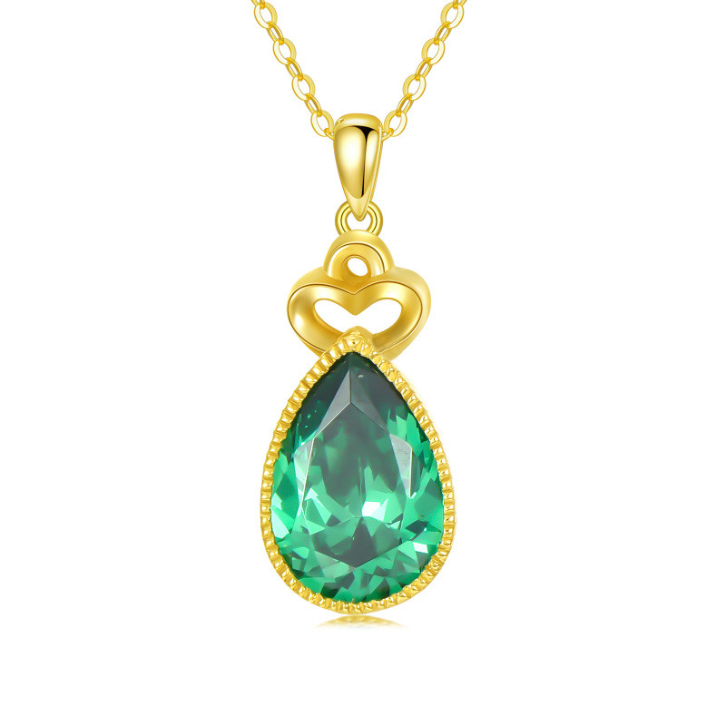 Collier pendentif en or 14 carats avec zircon cubique en forme de couronne et de goutte-1
