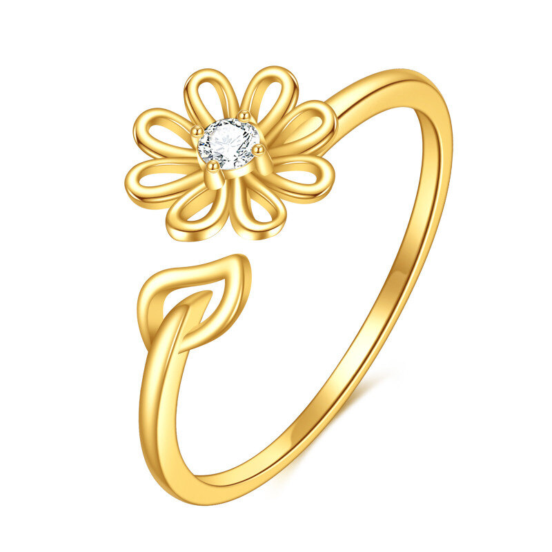 Offener Ring aus 18-karätigem Gold mit Zirkonia in Gänseblümchenform-1