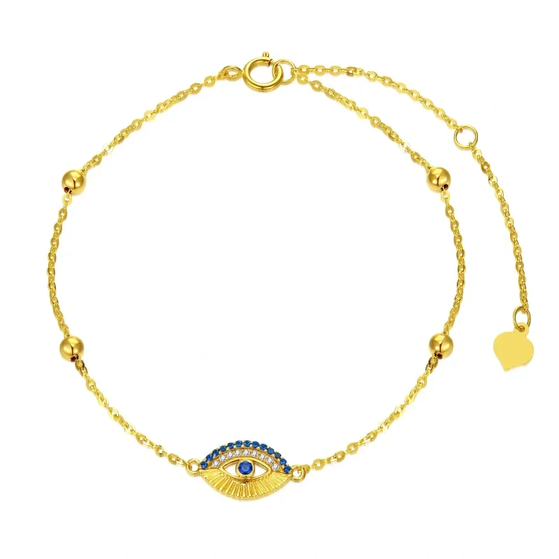 Pulsera con dije de ojo del diablo de circonita cúbica en oro de 14 quilates-1