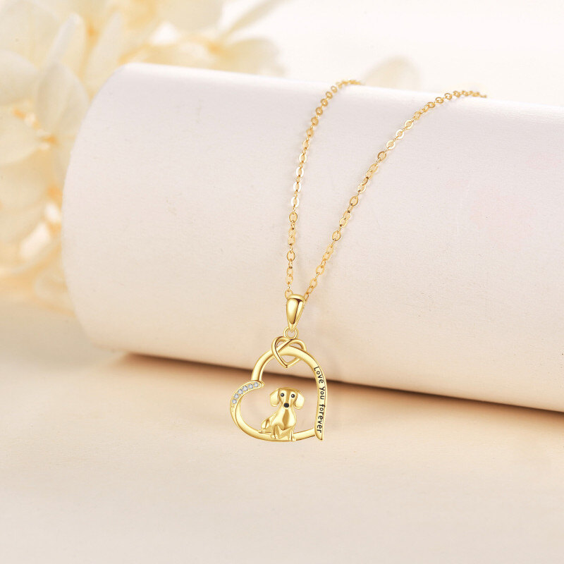 18K Gold Cubic Zirconia Dog & Heart Pendant Necklace-3