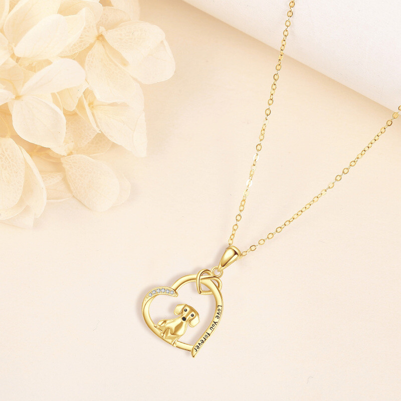 18K Gold Cubic Zirconia Dog & Heart Pendant Necklace-4