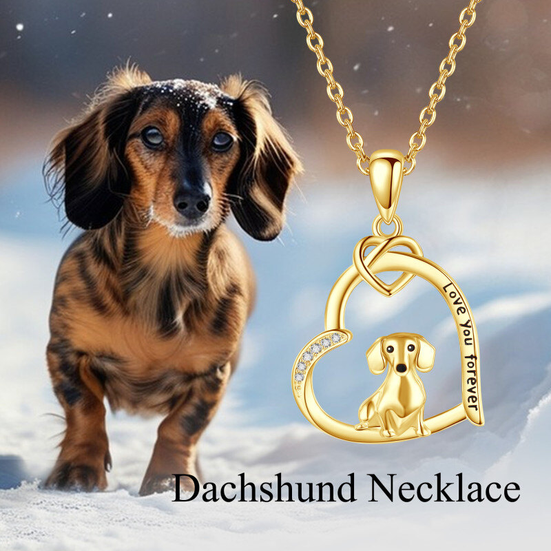 18K Gold Cubic Zirconia Dog & Heart Pendant Necklace-5