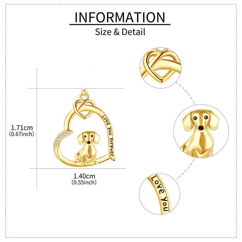 18K Gold Cubic Zirconia Dog & Heart Pendant Necklace-6