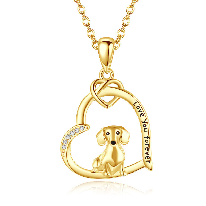18K Gold Cubic Zirconia Dog & Heart Pendant Necklace-1