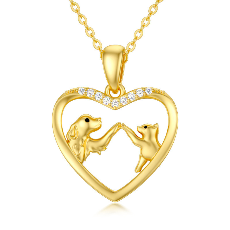 Collar con colgante de perro de circonita cúbica en oro de 14 quilates-1