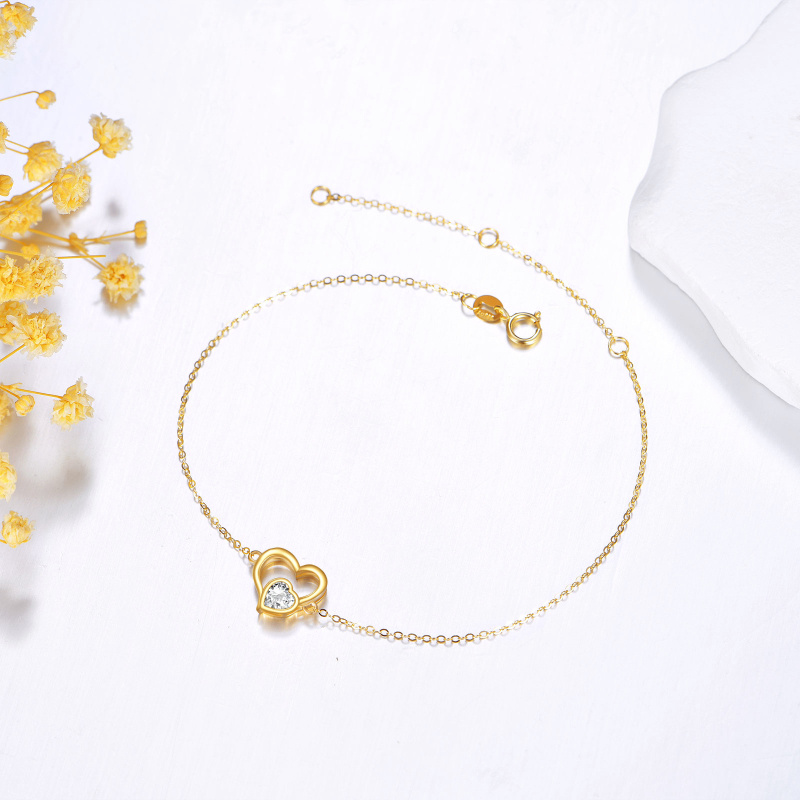 18K Gold Cubic Zirconia Double Heart Charm Bracelet-3