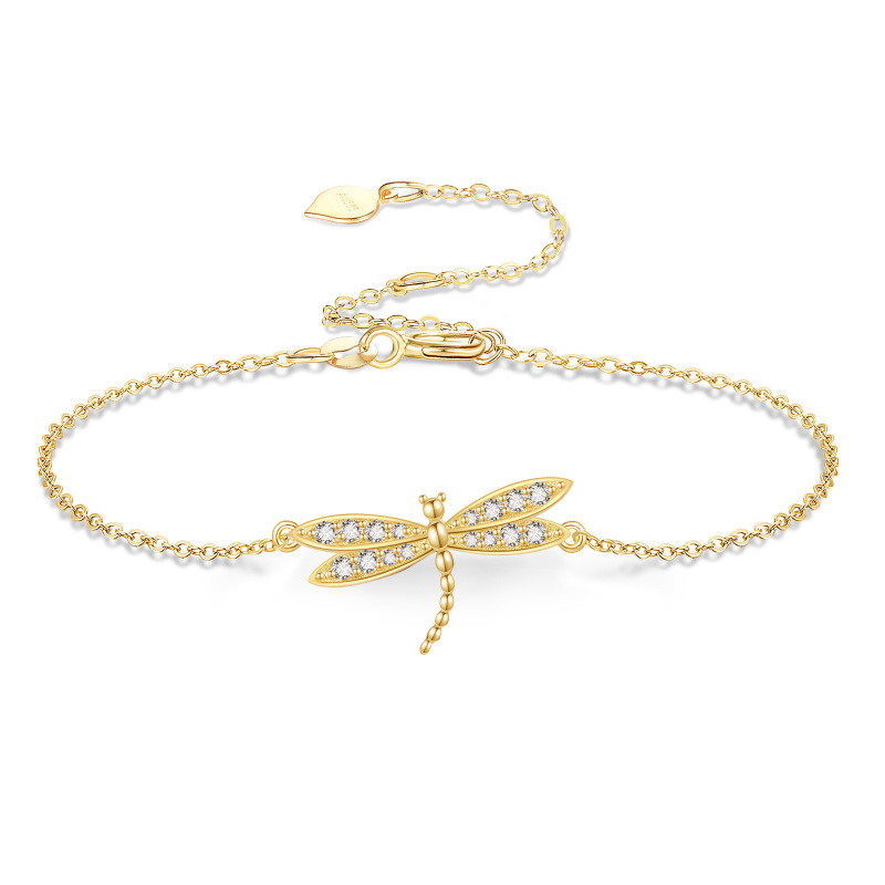 14K Gold Cubic Zirconia Dragonfly Bracelet for Women-1