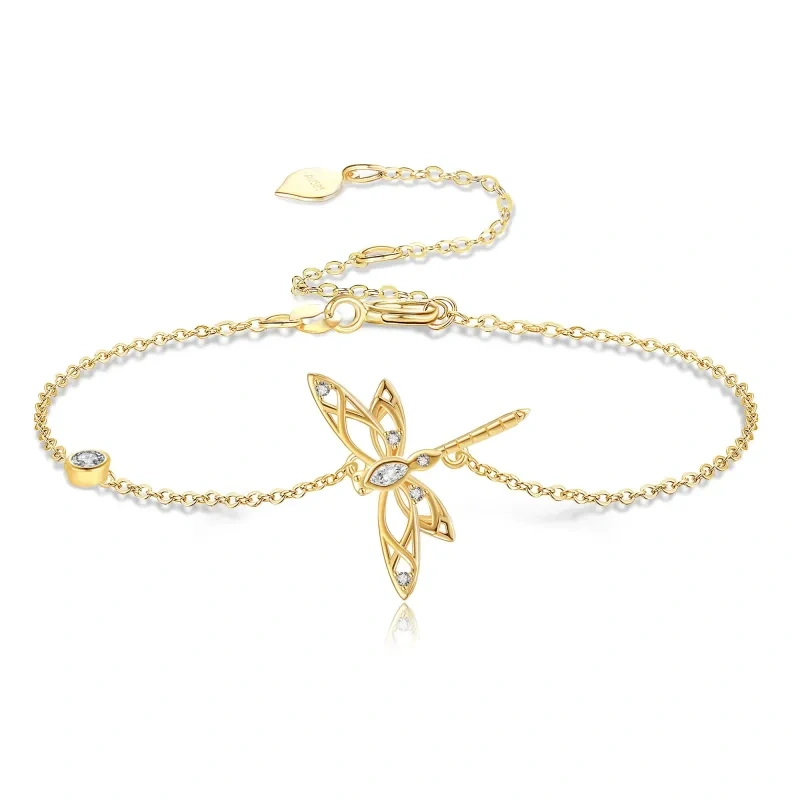 Libellen-Charm-Armband aus 10-karätigem Gold mit Zirkonia-1
